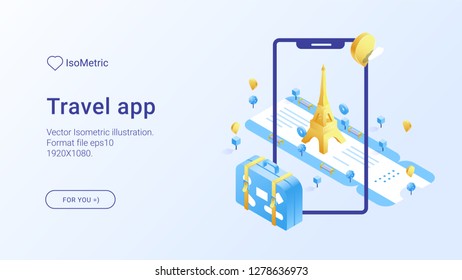 Attractions augmented reality app, virtual travel guide. vector isometric tourism concept. X Reality, XR, Cross Reality, mixed reality, xr technologies
