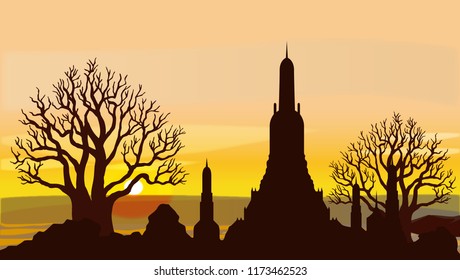 Attractions, Culture and Religion of Thailand Vector illustrations