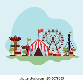 Attractions Fair Over Grass Stock Vector (Royalty Free) 2045079635 ...