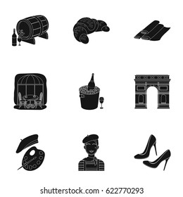 Attractions in France. country icon in set collection on black style vector symbol stock illustration.