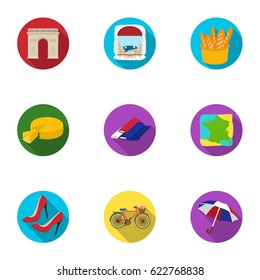 Attractions in France. Things to learn about France. France country icon in set collection on flat style vector symbol stock illustration.