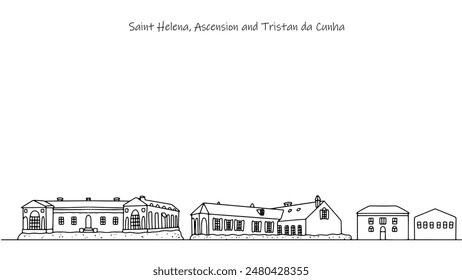 Attractions of the Islands of Saint Helena, Ascension and Tristan da Cunha. Buildings and architecture that attract tourists to these islands. Vector illustration for different uses. 