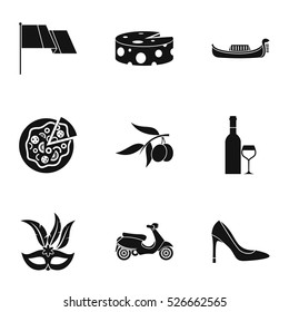 Attractions of Italy icons set. Simple illustration of 9 attractions of Italy vector icons for web