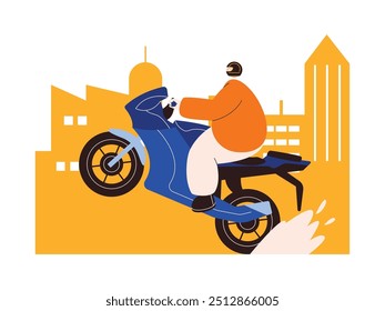 Attractions with motorbikes in the racing area, extreme sports vector illustration.