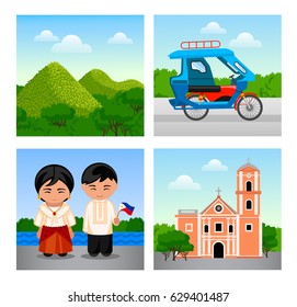 Attractions Philippines. Vector flat illustrations.