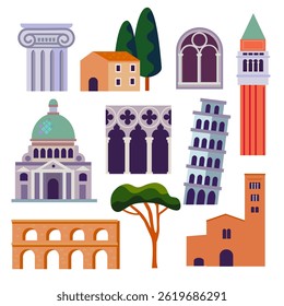 Attractions. symbols, buildings and culture of Italy, Rome. Venice, Florence