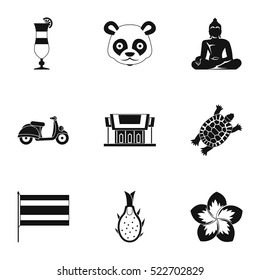 Attractions of Thailand icons set. Simple illustration of 9 attractions of Thailand vector icons for web