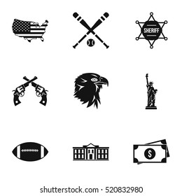 Attractions of USA icons set. Simple illustration of 9 attractions of USA vector icons for web