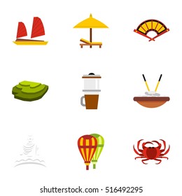 Attractions of Vietnam icons set. Flat illustration of 9 attractions of Vietnam vector icons for web