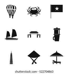 Attractions of Vietnam icons set. Simple illustration of 9 attractions of Vietnam vector icons for web