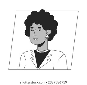 Attractive adult african american lady black white cartoon avatar icon. Editable 2D character user portrait, linear flat illustration. Vector face profile. Outline person head and shoulders