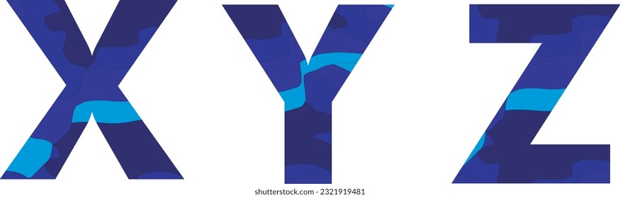 Un atractivo alfabeto y números compuestos en azul