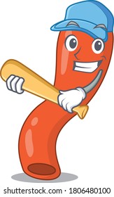 Attractive appendix caricature with character playing baseball