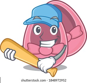 Attractive baby girl shoes caricature character playing baseball