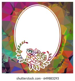 Attractive background with mosaic pattern. Decorative oval frame. Copy space. Vector clip art.