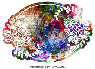 Attractive background with mosaic pattern. Decorative oval frame. Copy space. Vector clip art.