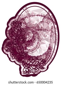 Attractive background with mosaic pattern. Decorative oval frame. Copy space. Vector clip art.