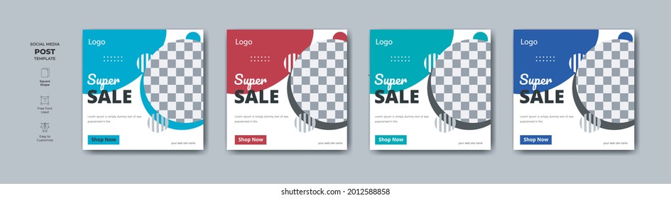 Atractivo diseño de banner con espacio de imagen. Mínimas plantillas de anuncios de medios sociales con opciones de color.
