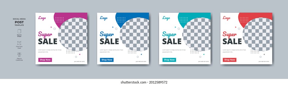 Atractiva publicación de diseño de pancartas con opciones de color. Plantillas mínimas de banner de medios sociales con espacio de imagen .
