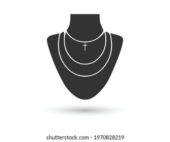 Attractive and beautiful christian woman and girl with crucifix and christian cross on necklase. Physical beauty, attractiveness and religion and religious symbol. Vector illustration.