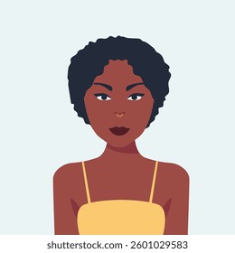 Attractive beautiful modern young stylish African woman portrait. Stylish young millennial character portrait. afro fashion trendy clothes and pop art color.