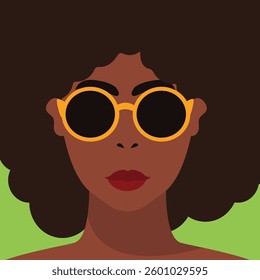 Attractive beautiful modern young stylish African woman portrait. Stylish young millennial character portrait. afro fashion trendy sunglasses  and pop art color.