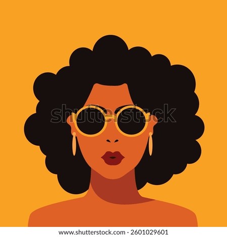 Attractive beautiful modern young stylish African woman portrait. Stylish young millennial character portrait. afro fashion trendy sunglasses earrings and pop art color.