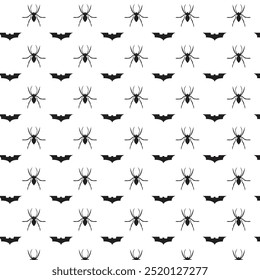 Das attraktive schwarze Fledermaus- und Spinnenmuster-Rapportmuster eignet sich zum Bedrucken von Stoff 
Drucken auf Säcken und Werbebannern von Wallpaper-Läden und....