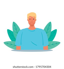attractive blond hair young man on nature scene vector illustration design