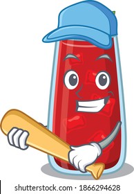 Attractive bloody mary cocktail caricature character playing baseball