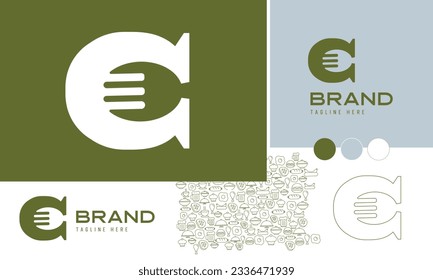 atractivo logotipo de letras en negrita utilizando el alfabeto C para comida, restaurante, chef, cocina, marcas comestibles con variación de logotipo y patrón para diseños de marca