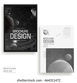 Attractive brochure template design with universe scenery in grey