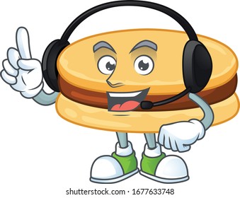 An attractive brown alfajor mascot character concept wearing headphone