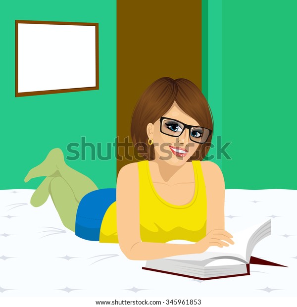 Attractive Brunette Girl Glasses Reading Book Stock Vector Royalty Free 345961853 Shutterstock 