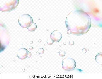 Attractive bubbles set, soap bubbles isolated on transparent background for design uses, 3d illustration