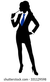 Attractive businesswoman pointing with pencil