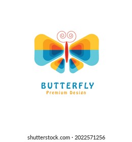 Attractive butterfly logo template with new concept for company usage. Vector illustration. Modern type design  in orange and blue color.