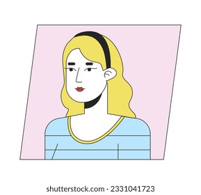 Attractive caucasian blonde woman in hair rim flat color cartoon avatar icon. Editable 2D user portrait linear illustration. Isolated vector face profile clipart. Userpic, person head and shoulders