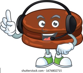 An attractive chocolate alfajor mascot character concept wearing headphone