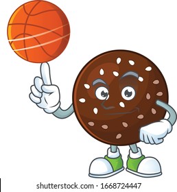 Attractive chokladboll cartoon mascot design with basketball