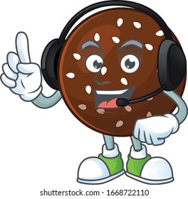An attractive chokladboll mascot character concept wearing headphone An attractive chokladboll mascot character concept wearing headphone