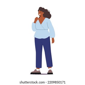 Attractive Chubby Black Woman In Elegant Office Clothes. African Business Woman Overweight Plus Size Body Positive Successful Female Character. Curvy Fat Adult Girl. Cartoon People Vector Illustration