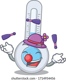 An attractive cold thermometer cartoon design style playing juggling