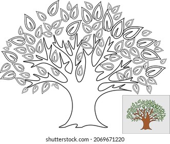 Attractive coloring tree design, This image can use for book and sign or symbol.