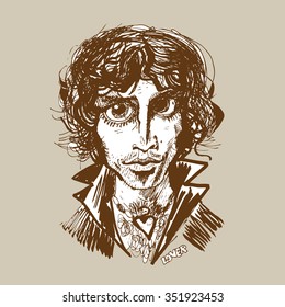 Attractive and confident Young Man With Long Hair. Cool guy. Vector illustration in vintage engraved style