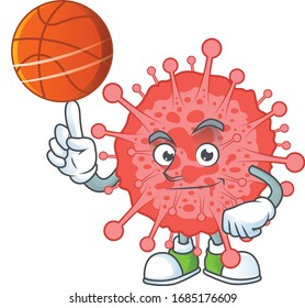 Atractivo diseño de caricaturas del coronavirus con baloncesto