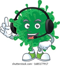 An attractive coronavirus pneumonia mascot character concept wearing headphone
