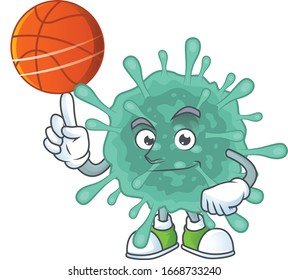 Attractive coronaviruses cartoon mascot design with basketball