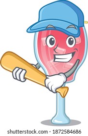Attractive cosmopolitan cocktail caricature character playing baseball