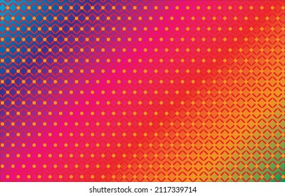 Un atractivo patrón cruzado con puntos de polka sobre un fondo de gradiente colorido -diseño adecuado para prendas de señoras como sari, dupattas, estoles, faldas, bufandas. 